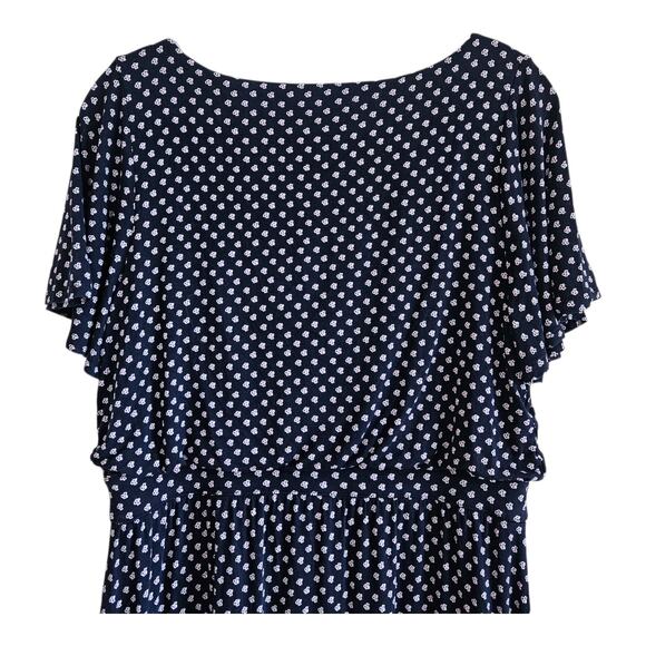 LOFT Ann Taylor Women's M Dress Navy Blue Pink Short Flutter Sleeve Stretch - Picture 5 of 6